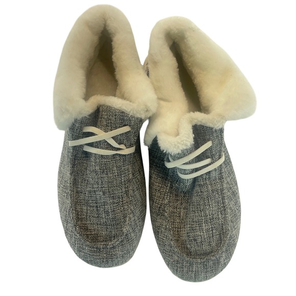 Womens Gray Star Print Fur Lined Cozy Slip On Shoes Mules Loafers Size 10 - Picture 2 of 6